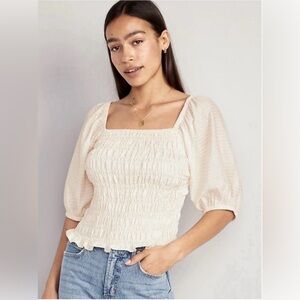 Old Navy  Women’s Cream Smocked Puff Sleeve Top Size Medium